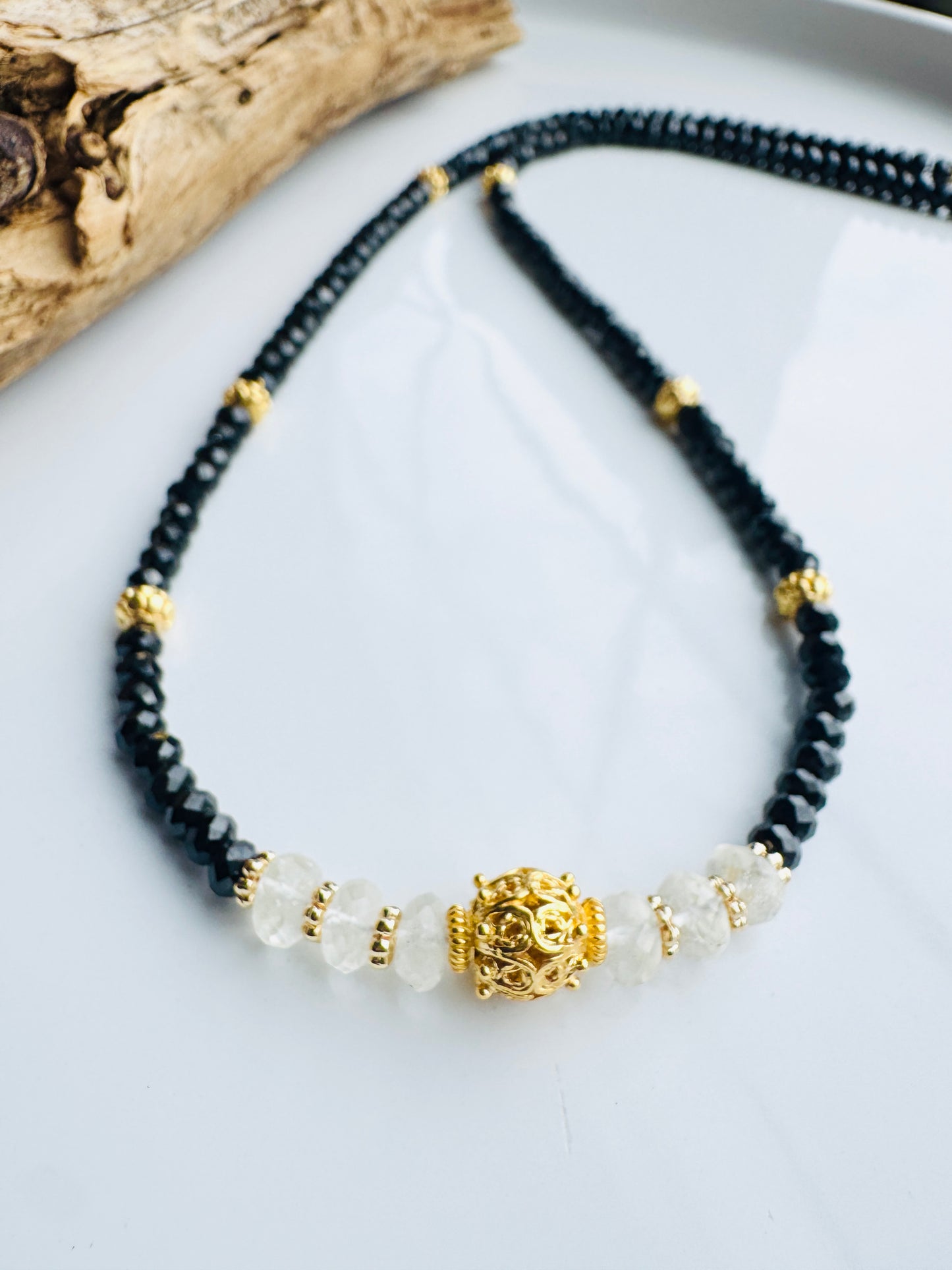 Libyan Desert Glass Tektite & Black Tourmaline Necklace