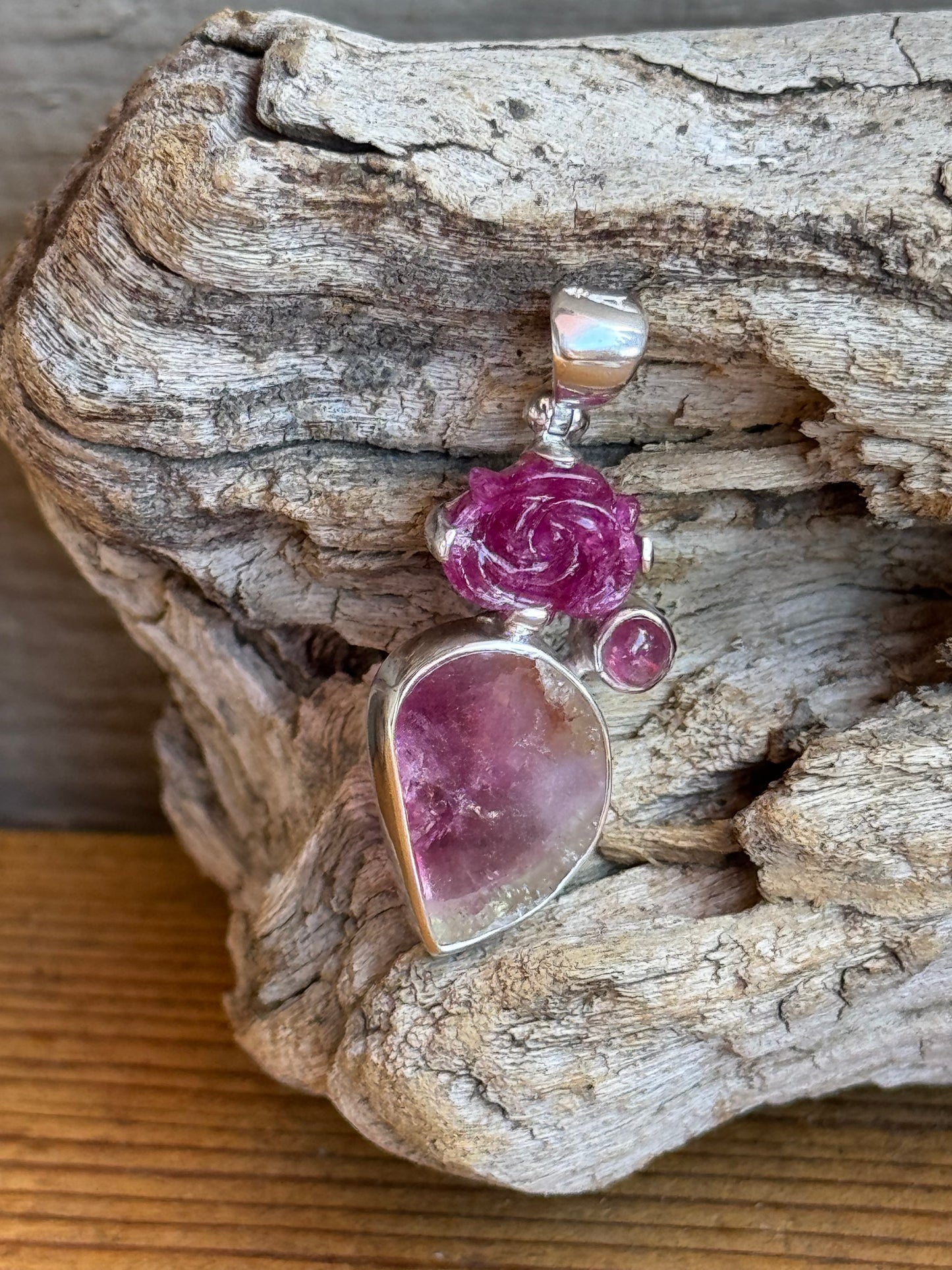 Pink Tourmaline Rose & Watermelon Tourmaline Pendant