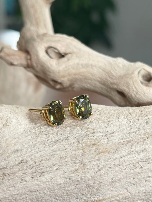 Gold Moldavite earrings