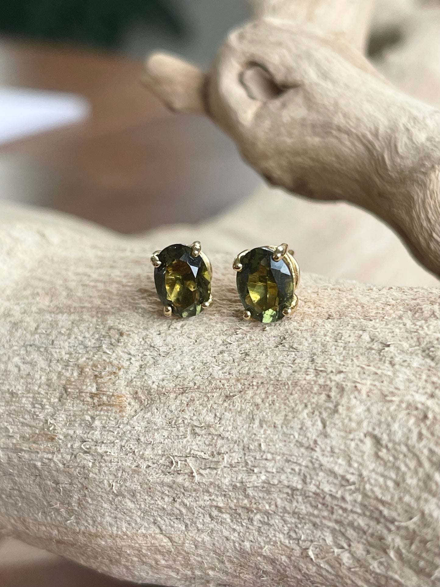 Gold Moldavite earrings