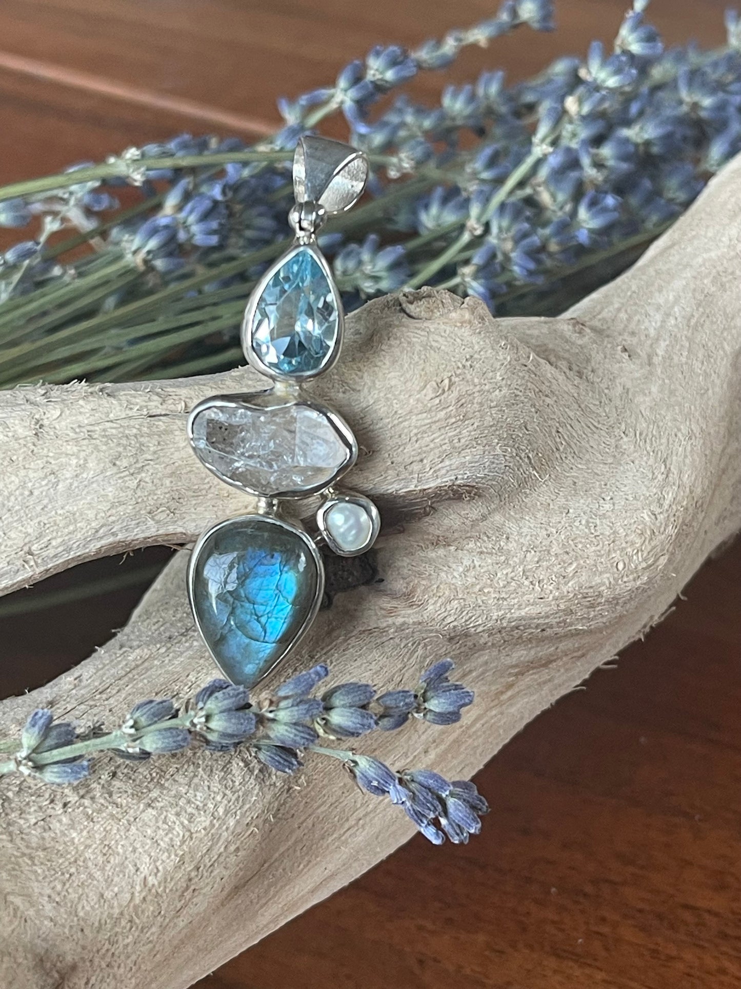 Labradorite with Herkimer Diamond pendant