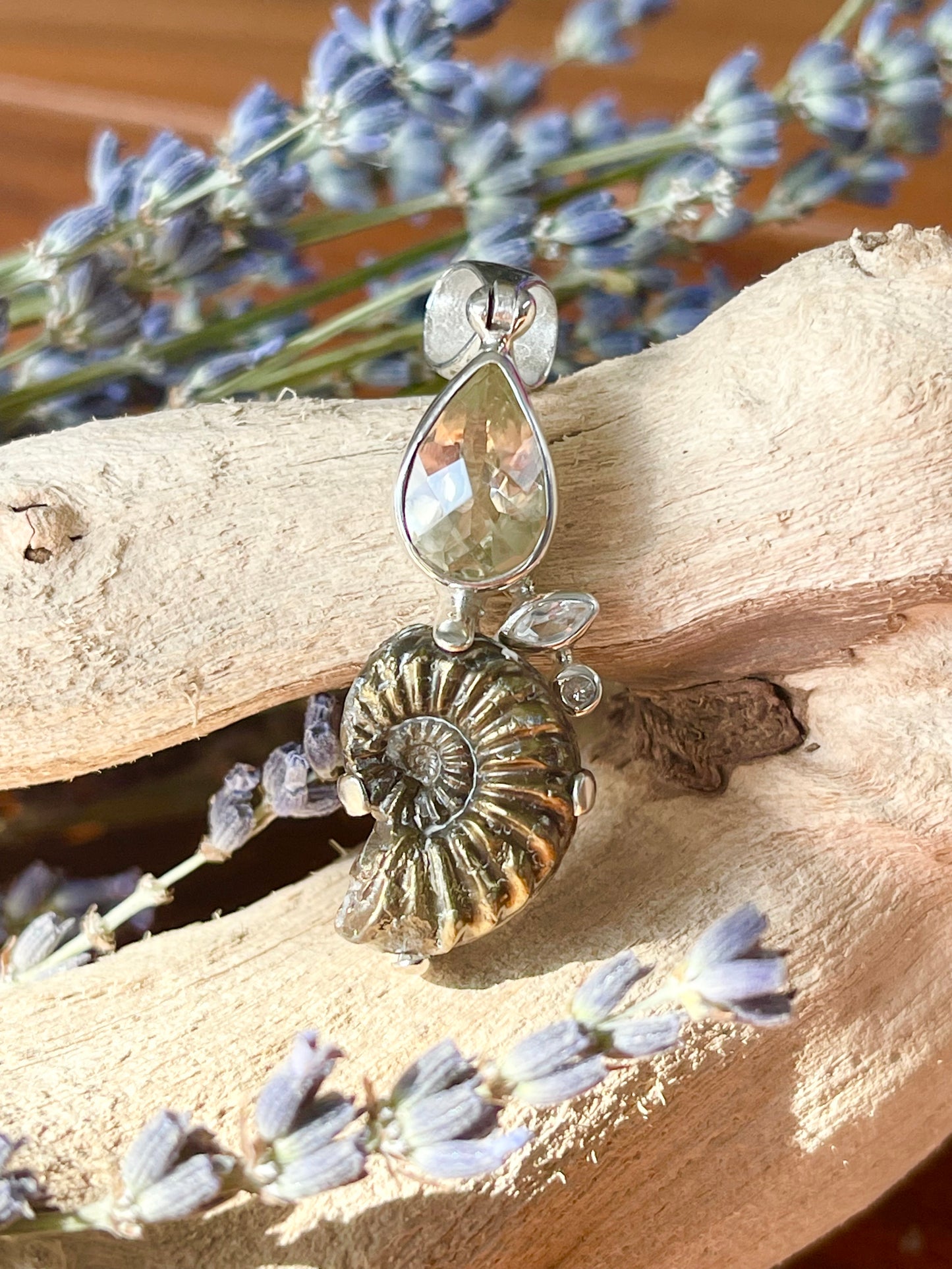 Labradorite and Pyrite Ammonite Pendant