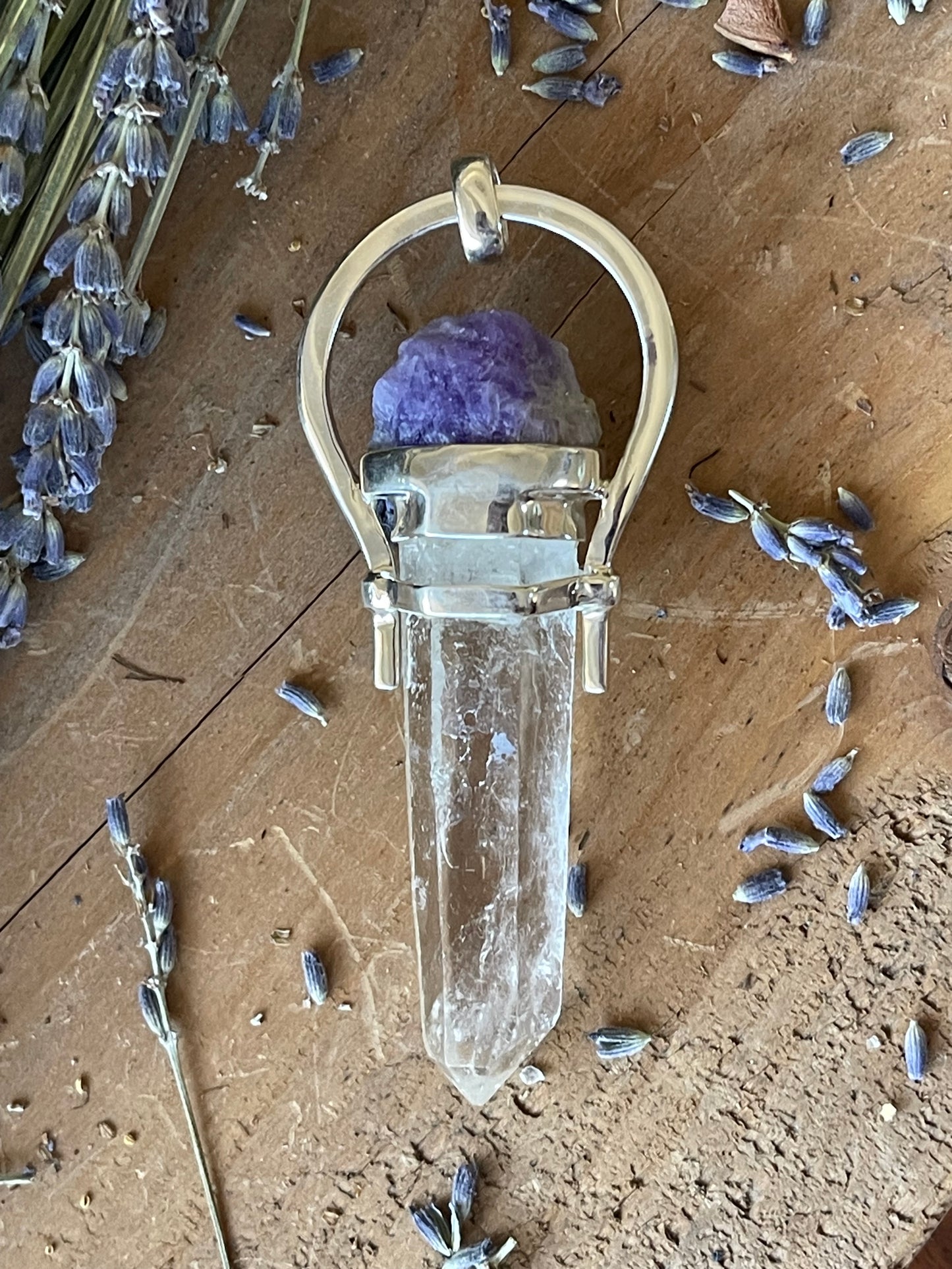 Quartz & Herkimer Diamond Fluorescent pendant